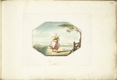Milkmaid مع الدلاء في المناظر الطبيعية بواسطة جيسينا تير بورش (توقيع الفنان)