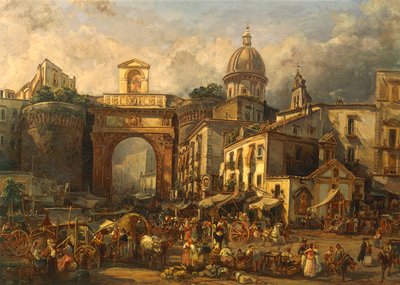 Italy, Naples, Market at Porta Capuana by Giacinto Gigante بواسطة جياسينتو جيجانتي