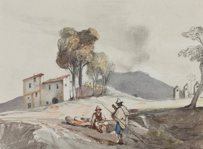 رعاة مع Vesuvius في المسافة ، مع إضافات من تلميذ Borbone (قلم رصاص ، مرحاض وجواش على الورق) بواسطة جياسينتو جيجانتي