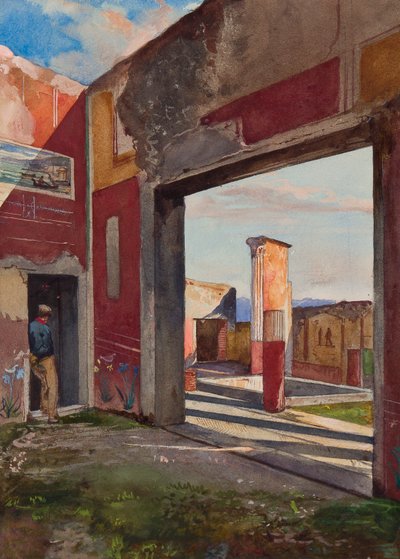 The House of Castor and Pollux in Pompeii مع دليل رسمي ، مع إضافات من تلميذ Borbone (قلم رصاص ، مرحاض وجواش على الورق) بواسطة جياسينتو جيجانتي