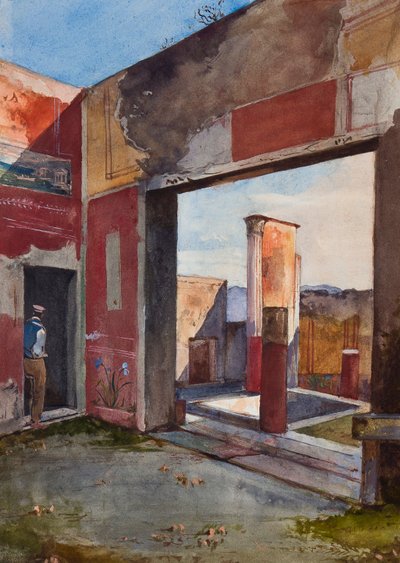 The House of Castor and Pollux in Pompeii مع دليل رسمي ، مع إضافات من تلميذ Borbone (قلم رصاص ، مرحاض وجواش على الورق) بواسطة جياسينتو جيجانتي