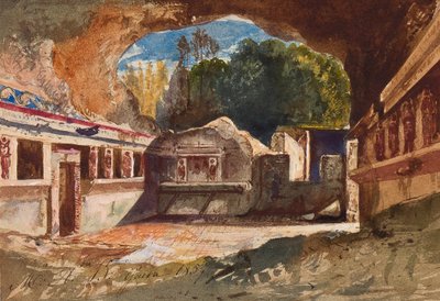 The tepidarium ، Pompeii ، مع إضافات من الأميرة ماريا أنونزياتا دي بوربون (1843-1871) ، 1857 (قلم رصاص ، مرحاض وجواش على ورق) بواسطة جياسينتو جيجانتي