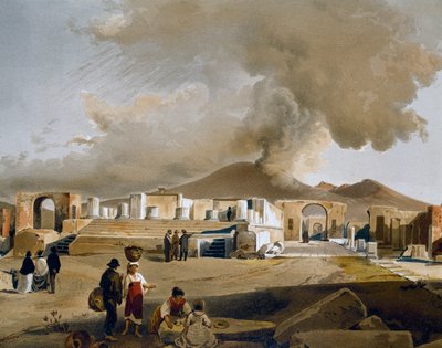 View of Forum and Temple of Jupiter in Pompeii, illustration by Giacinto Gigante (1806-1876) from Houses and monuments of Pompeii, by Fausto and Felice Niccolini بواسطة جياسينتو جيجانتي