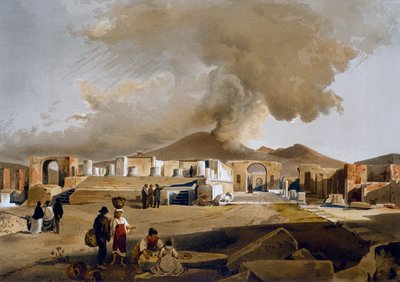 View of Forum and Temple of Jupiter in Pompeii, illustration by Giacinto Gigante (1806-1876) from Houses and monuments of Pompeii, by Fausto and Felice Niccolini بواسطة جياسينتو جيجانتي