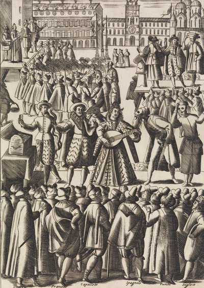النية التي يقدمها المشعوذون كل يوم في بيازا دي إس ماركو آل بوبولو ... ، كاليفورنيا. 1610. بواسطة جياكومو فرانكو