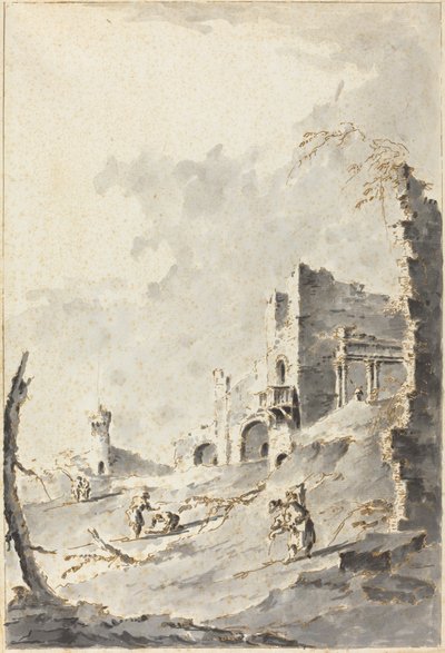 Capriccio من الأطلال الكلاسيكية مع قلعة بواسطة جياكومو جواردي