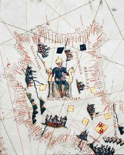 Representation of the King of Spain and the coasts of Europe and North Africa (portulan بواسطة جياكومو ماجيولو