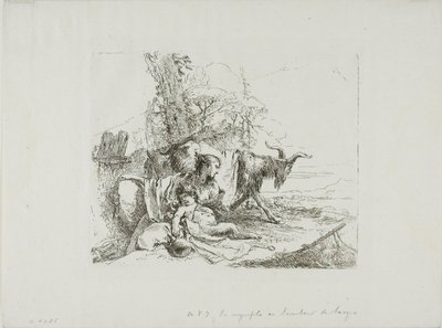 حورية صغيرة مع ساتيري صغير مع اثنين من الماعز ، من كابريتشي بواسطة Giambattista Tiepolo