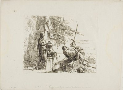 امرأة تحمل يديها على إناء وجندي وعبد من كابريتشي بواسطة Giambattista Tiepolo