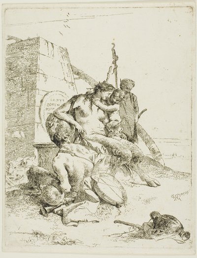 عائلة ساتير مع المسلة ، من شيرزي بواسطة Giambattista Tiepolo