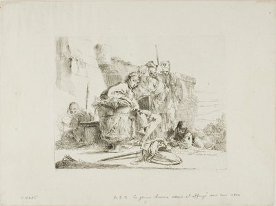 شاب جالس متكئ على جرة ، من كابريتشي بواسطة Giambattista Tiepolo