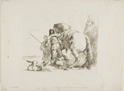 الفارس يقف بجانب حصانه ، من كابريتشي بواسطة Giambattista Tiepolo