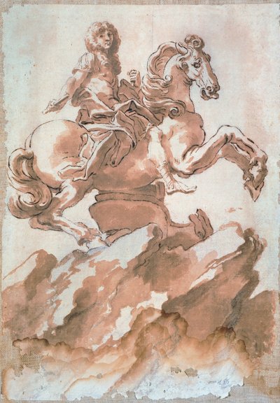 رسم تخطيطي للويس الرابع عشر على ظهور الخيل بقلم جيان لورينزو بيرنيني (1598-1680) ، رسم بالقلم الجاف والحبر بواسطة جيان لورينزو بيرنيني
