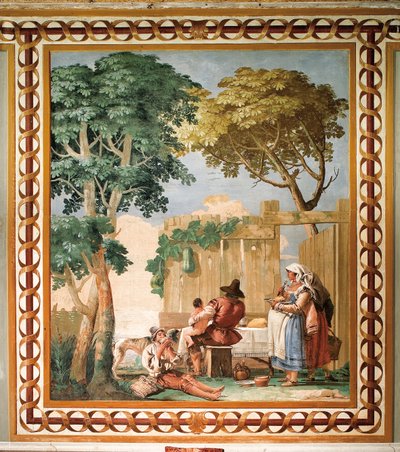 عائلة فلاحية على طاولة ، من غرفة المشاهد الريفية ، في فورستيريا (دار ضيافة) 1757 بواسطة جيوفاني دومينيكو تيبولو