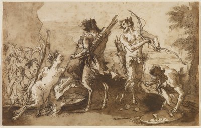 Satyrs and Satyresses in a Landscape ، c.1770 (حبر قلم حديدي ومرن مع يغسل بني ورمادي على ورق مضغوط) بواسطة جيوفاني دومينيكو تيبولو