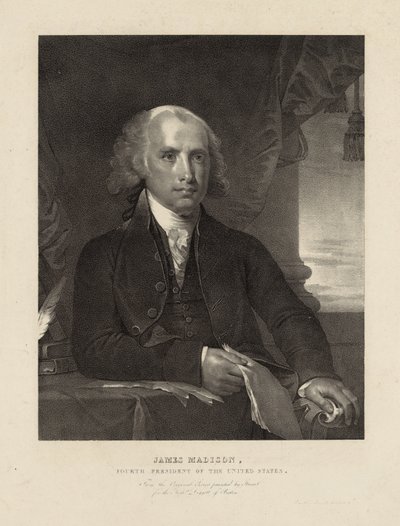 James Madison, Fourth President of the United States, c.1828 (litho) بواسطة جيلبرت (بعد) ستيوارت