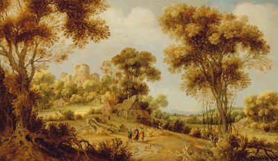 مشهد مشجر واسع مع المسيح على الطريق إلى عمواس ، c.1609-29 بواسطة Gillis Claesz d