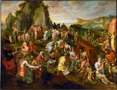 موسى يستخرج الماء من الصخرة (رسم على خشب البلوط) بواسطة جيليس موسترت