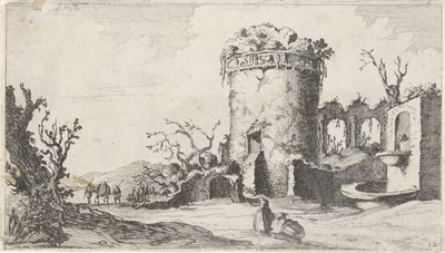 النافورة في حالة خراب ببرج دائري Twelve Landscapes (عنوان السلسلة) بواسطة جيليس فان شيندل (الأول)