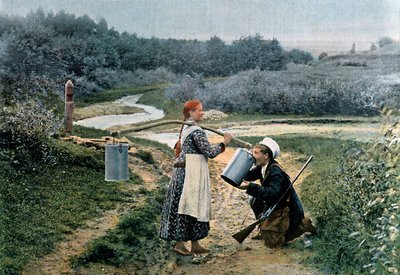 صياد يأخذ شرابًا من شابة ، روسيا ، c1890 بواسطة جيلو