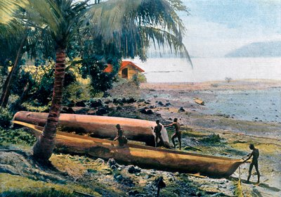 بناء الزوارق ، جزر أندامان ونيكوبار ، المحيط الهندي ، c1890 بواسطة جيلو