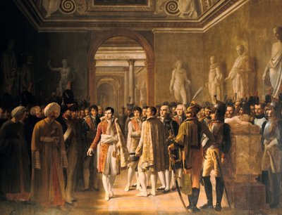 استقبل نابليون في متحف اللوفر نواب الجيش .. ، 8 ديسمبر 1804 ، 1808 بواسطة Gioacchino Giuseppe Serangeli
