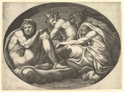 هرقل ، وباخوس ، وبان ، وزحل ، من سلسلة من ثمانية مؤلفات بعد فرانشيسكو ف ... ، 1560. بواسطة جورجيو غيسي