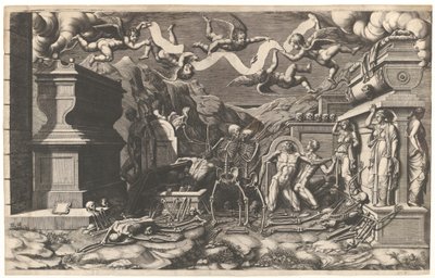 رؤيا حزقيال ، مجموعة من الجثث والهياكل العظمية الخارجة من القبور ، فوقهم ... ، 1554. بواسطة جورجيو غيسي