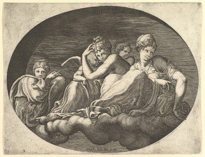 فينوس وكيوبيد ، إلهة أخرى ، وبوتو ، من سلسلة من ثمانية مؤلفات بعد ... ، 1560s. بواسطة جورجيو غيسي