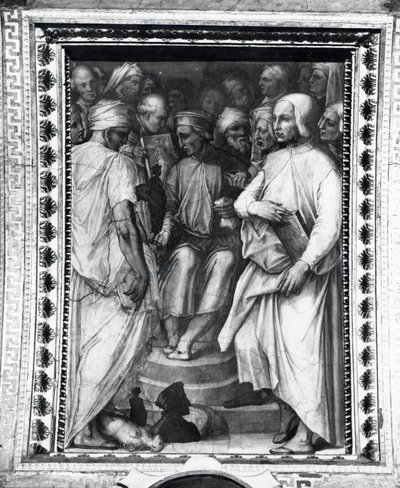 يجلس Cosimo de Medici بين الفلاسفة والفنانين في Sala di Cosimo il Vecchio بواسطة جورجيو فاساري