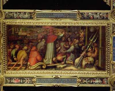 قداسة البابا أوجينيوس الرابع قادمًا إلى ليفورنو من سقف قاعة Salone dei Cinquecento ، 1565 (لوحة) بواسطة جورجيو فاساري