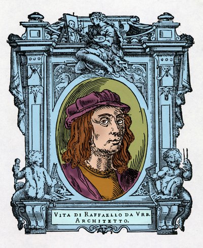 صورة رافائيل (Raffaello Sanzio 1483-1520) مهندس معماري ورسام إيطالي. نقش تحفة "حياة أميز الرسامين والنحاتين والمهندسين المعماريين" (حياة أفضل الرسامين والنحاتين والمهندسين المعماريين) لجورجيو فاساري بواسطة جورجيو فاساري