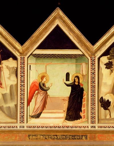 البشارة ، من الخلف من St. Reparata Polyptych من تفاصيل اللوحة المركزية 66558 ، انظر أيضًا 66557-68 بواسطة جيوتو دي بوندوني