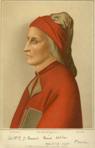 دانتي أليغييري (c1265-1321) ، الشاعر الإيطالي (chromolitho) بواسطة جيوتو دي بوندوني