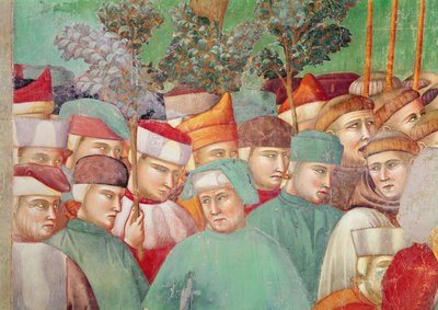 تحتضن سانت كلير جثة القديس فرنسيس ، تفاصيل الحشد على الجانب الأيمن ، 1297-99 (جدارية) (تفاصيل 63354) بواسطة جيوتو دي بوندوني