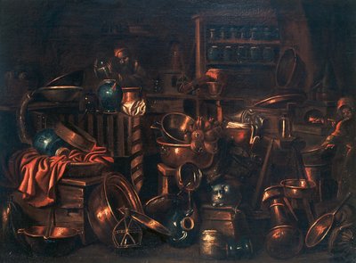 مختبر الخيميائي ، رسم جيان دومينيكو فالنتينو (1630-1708) ، إيطاليا بواسطة جيوفان دومينيكو فالنتينو