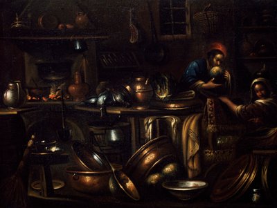 Kitchen interior, painting by Gian Domenico Valentino (1639-1715), Italy بواسطة جيوفان دومينيكو فالنتينو