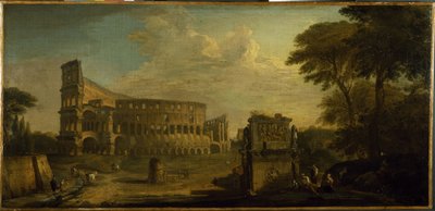 A view of the Colosseum, Rome (oil on canvas) بواسطة جيوفاني باولو (Attr. To) Panini