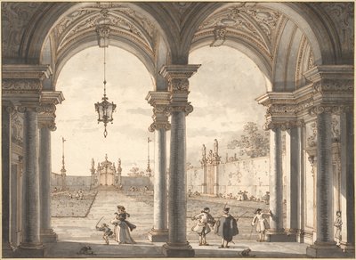 منظر من خلال الأعمدة الباروكية في الحديقة ، 1760-1768 بواسطة قناة جيوفاني أنطونيو (كاناليتو)