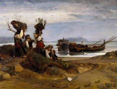 Women loading wood in the port of Anzio بواسطة جيوفاني كوستا