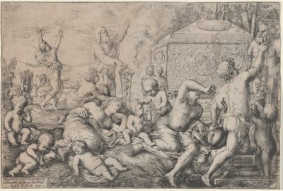 Bacchanal مع المذبح ، Faun ، و Silenus بواسطة جيوفاني أندريا بوديستا