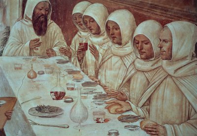 St Benedict having obtained ample flour and fed the monks, detail from the Life of St Benedict بواسطة جيوفاني أنطونيو بزي سودوما