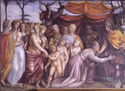 The Sala delle Nozze di Alessandro e Rossana Hall of the زواج of Alexander The Great 356-323 BC and Roxanne تفاصيل Alexander مع عائلة داريوس الثالث ، c.1513 فريسكو بواسطة جيوفاني أنطونيو بزي سودوما