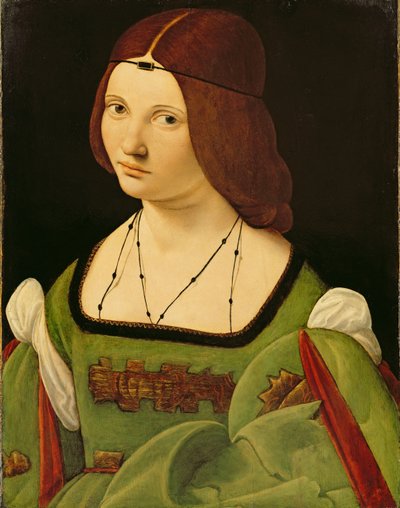 صورة لسيدة (قبل التنظيف) (زيت على لوح) (انظر 130358) بواسطة جيوفاني أنطونيو بولترافيو