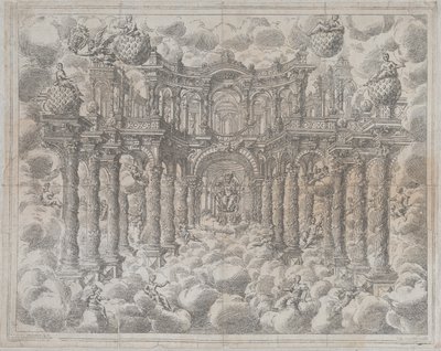 اللوحة 2 [مضادة]: مسرح مع شخصيات مجازية جالسة بين الغيوم ، مع ... ، 1690. بواسطة جيوفاني أنطونيو لورينزيني