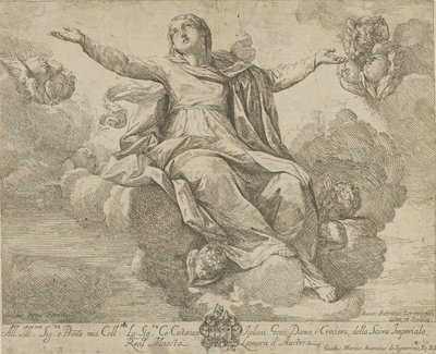 افتراض العذراء ، التي تجلس في السحاب وذراعها ممدودتان ، ... ، 1685-1720. بواسطة جيوفاني أنطونيو لورينزيني