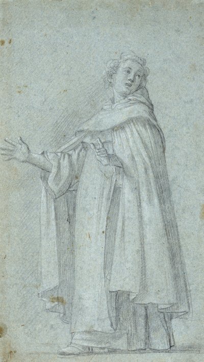 دراسة لدومينيكان دائم ، ج. 1595 (طباشير أسود ، بارز باللون الأبيض ، على ورق مضلع أزرق) بواسطة جيوفاني باجليوني