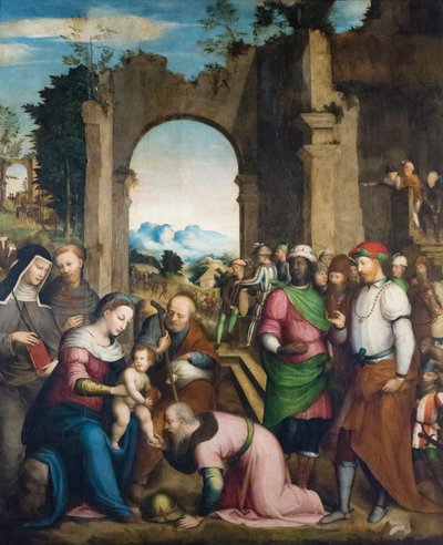 لوحة عشق المجوس مع القديسة كلير وفرنسيس، حوالي عام 1510 (زيت على لوحة) بواسطة جيوفاني باتيستا (1489 ـ 1561) فولبوني