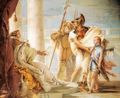 إينيس يقدم كيوبيد يرتدي زي أسكانيوس إلى ديدو ، بقلم جيامباتيستا تيبولو (1696-1770) ، لوحة جدارية ، غرفة الإنيد ، فيلا فالمارانا 'آي ناني' ، فيتشنزا ، إيطاليا بواسطة جيوفاني باتيستا تيبولو