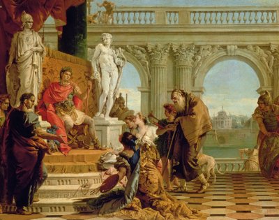 Maecenas يقدم الفنون الليبرالية إلى الإمبراطور أوغسطس (63 ق.م - 14 م) حوالي عام 1745 (زيت على قماش) بواسطة جيوفاني باتيستا تيبولو